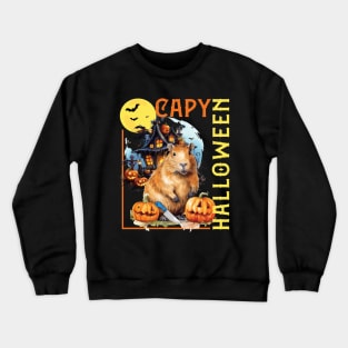 CAPY HALLOWEEN, CAPYBARA, PUMPKINS, BATS & HAUNTED HOUSE Crewneck Sweatshirt